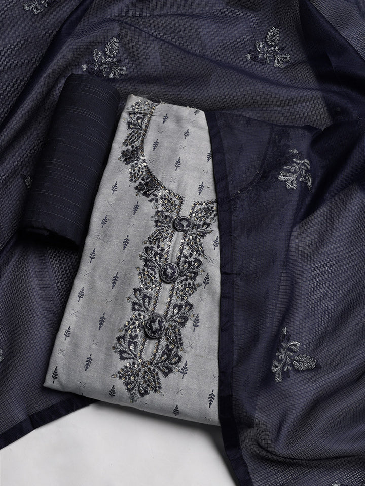 Embroidered Cotton Blend Unstitched Suit With Dupatta