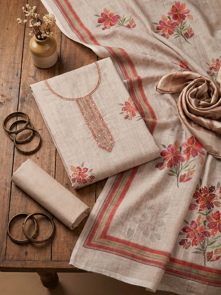 Printed Linen Unstitched Suit With Dupatta