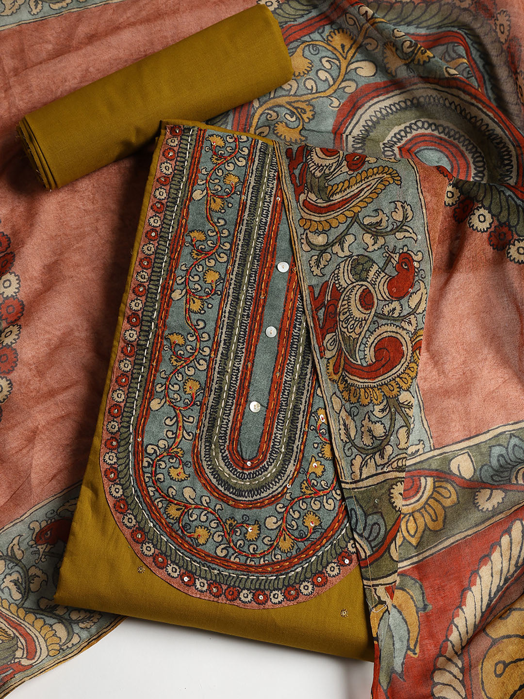 Printed Cotton Printed Unstitched Suit With Dupatta