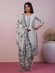 Neck Embroidery Art Tussar Kurta With Pants & Dupatta