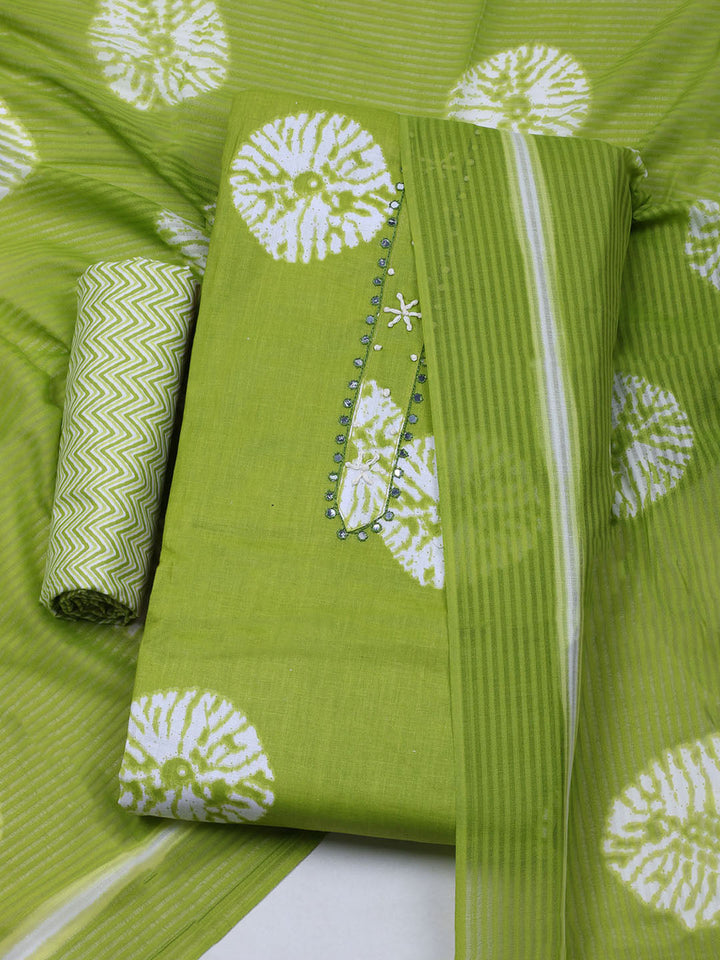 Printed Cotton Blend Unstitched Suit With Dupatta