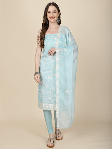 Embroidered Organza Unstitched Suit Piece With Dupatta