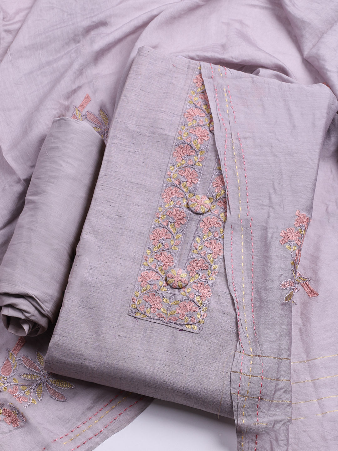 Embroidered Cotton Unstitched Suit With Dupatta