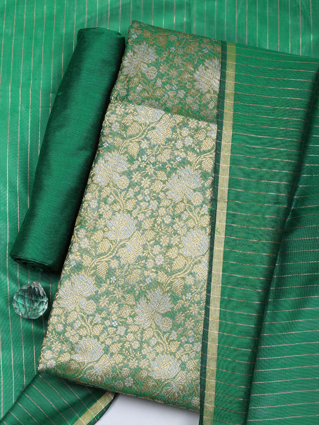 Banarasi Chanderi Unstitched Suit With Pant &amp; Dupatta