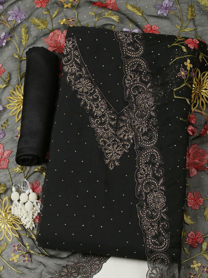 Embellished Organza Unstitched Suit With Pant &amp; Dupatta
