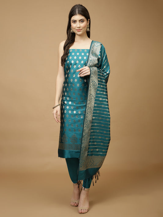 Woven Chanderi Unstitched Suit Piece With Dupatta