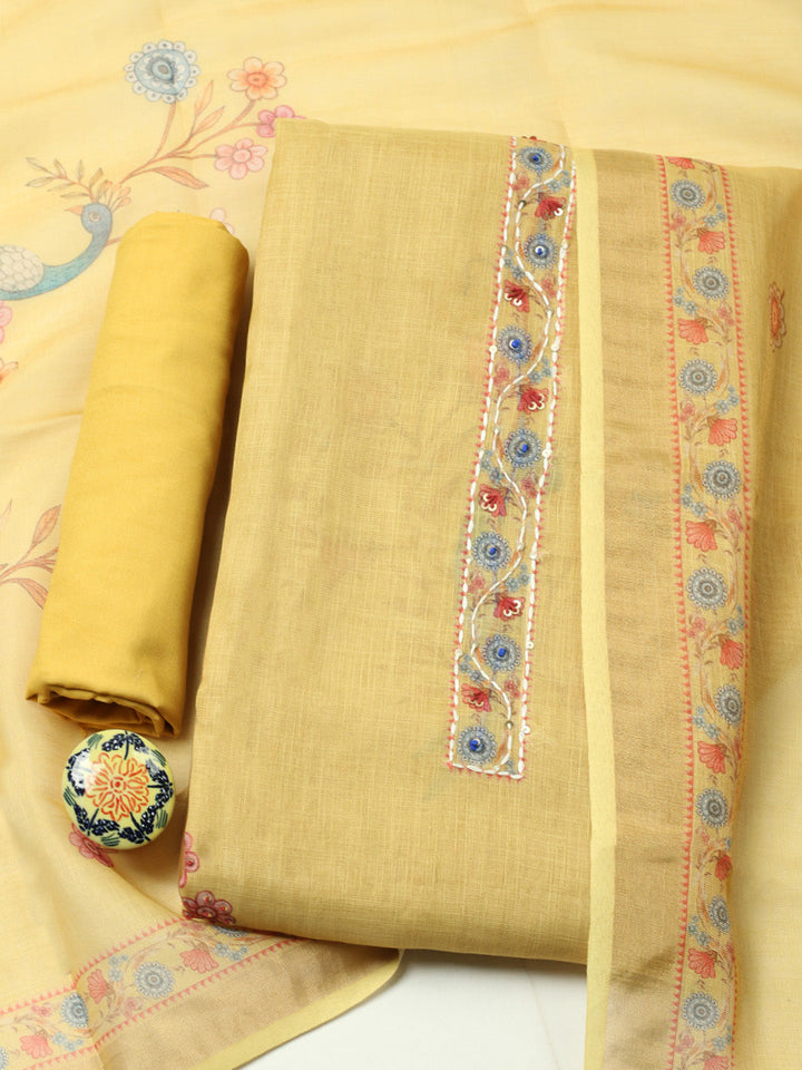 Embroidered Cotton Blend Unstitched Suit With Pant &amp; Dupatta