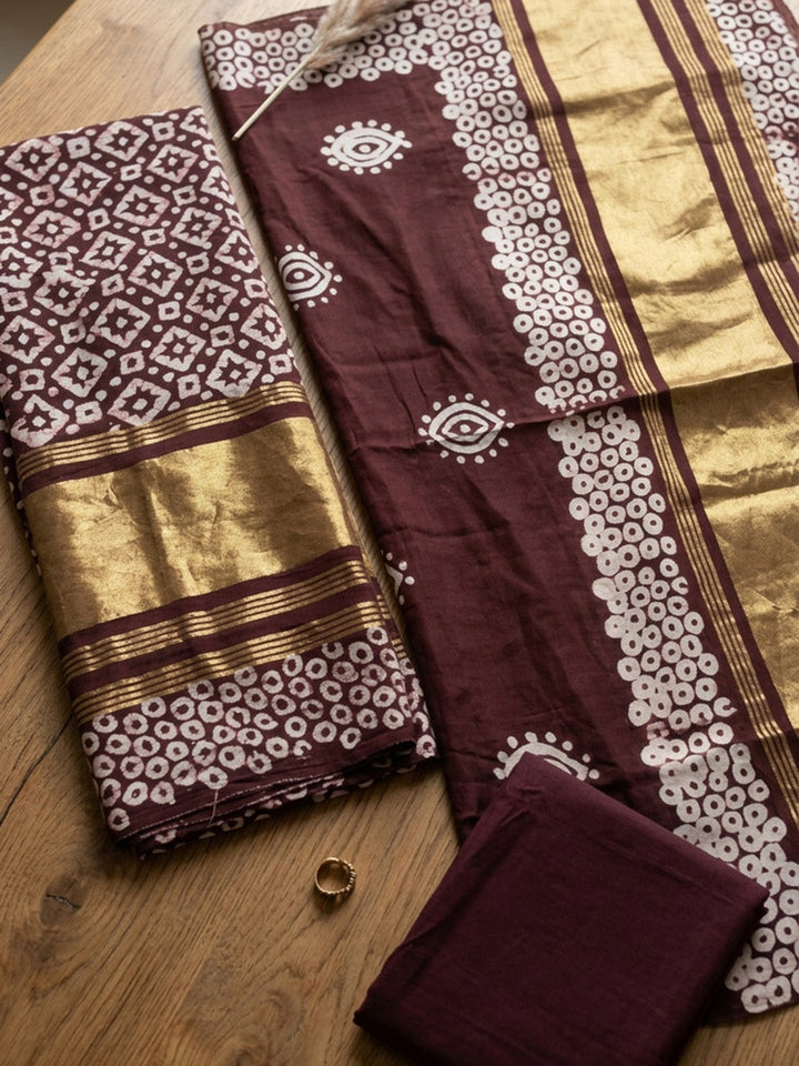 Printed Cotton Blend Unstitched Suit With Pant &amp; Dupatta