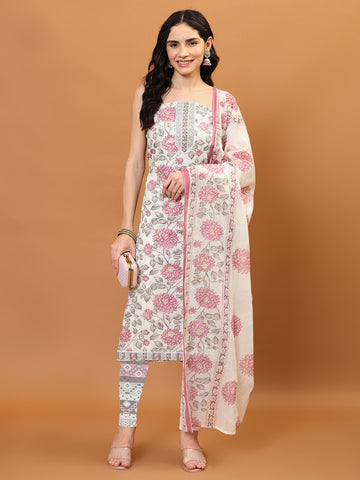 Neck Patti Cotton Blend Unstitched Suit With Dupatta