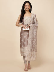 Kantha Embroidered Chanderi Unstitched Suit With Dupatta