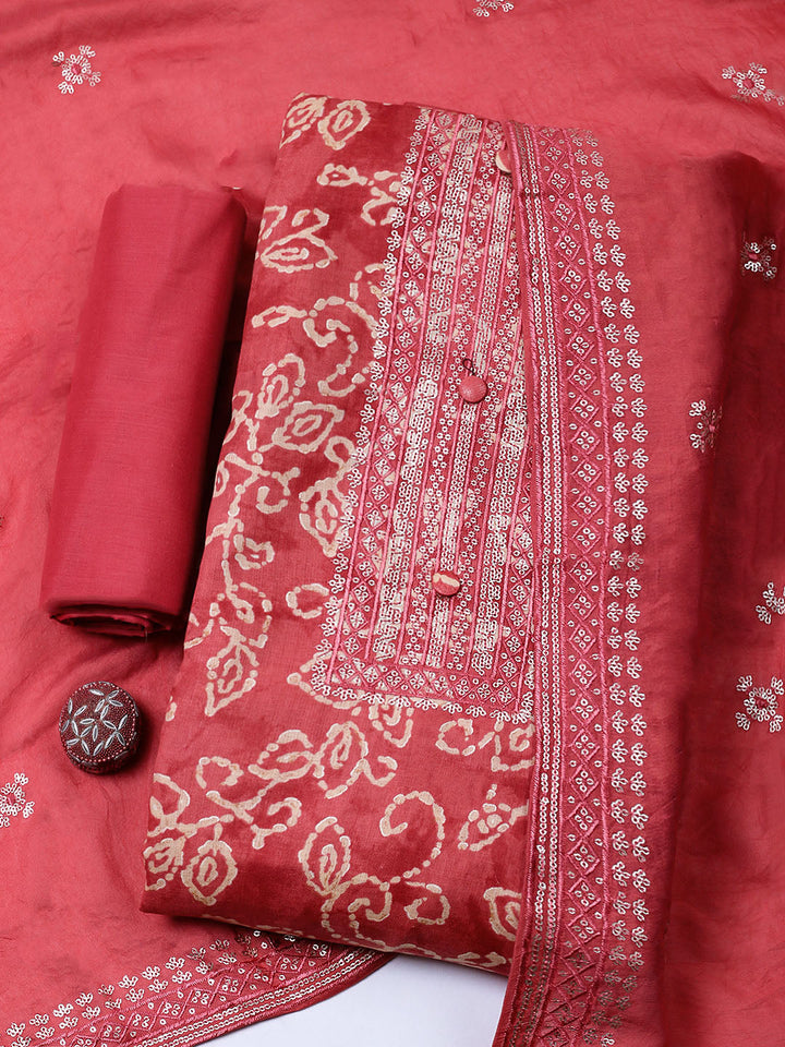 Embroidered Cotton Unstitched Suit With Pant &amp; Dupatta