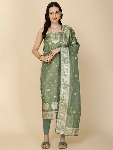 Woven Tissue Unstitched Suit Piece With Dupatta