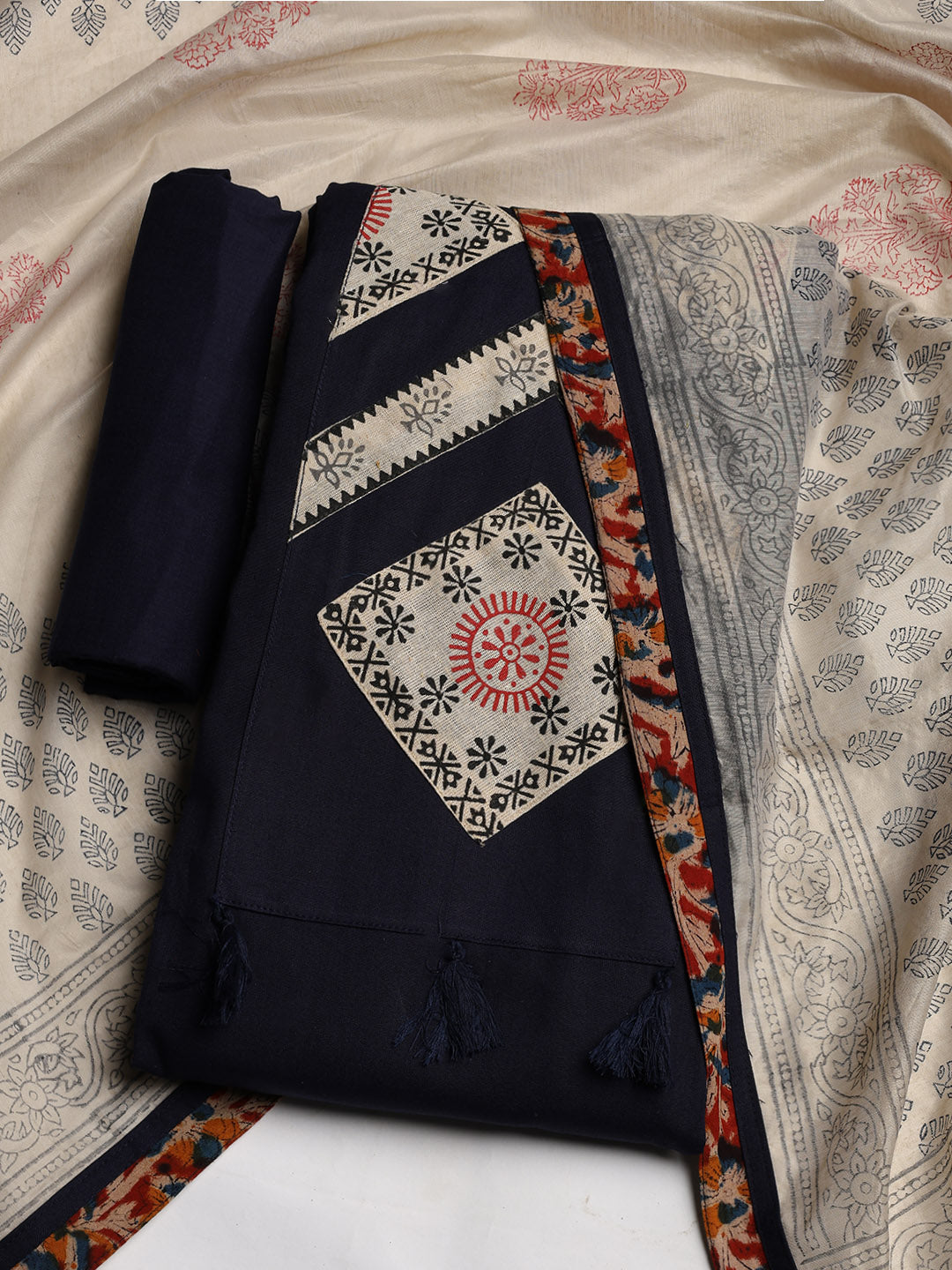 Neck Embroidered Cotton Blend Unstitched Suit With Dupatta