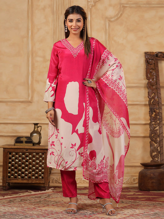 Printed Muslin Kurta With Pants & Dupatta