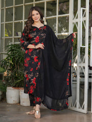 Neck Embroidery Cotton Blend Kurta With Pants & Dupatta