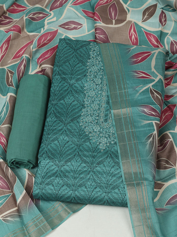 Embroidered Cotton Unstitched Suit With Pant &amp; Dupatta