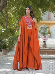 Embroidered Chinon Top With Plazzo