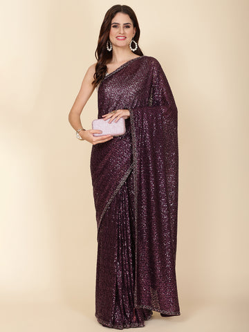 Sequence Embroidery Net Saree