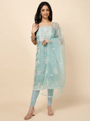 Neck Embroidered Organza Unstitched Suit With Dupatta