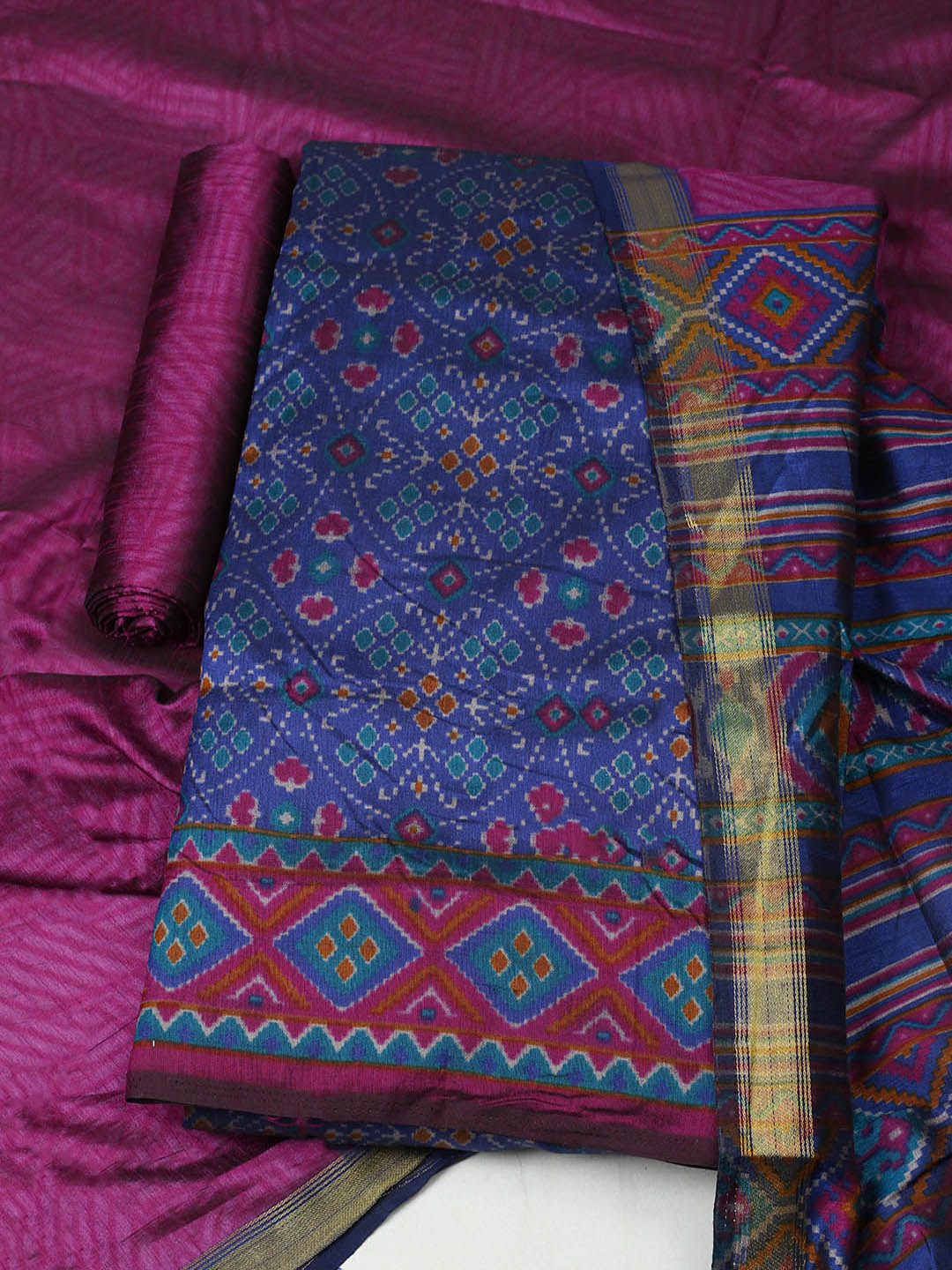 Woven Design Art Silk Unstitched Suit With Pant Dupatta