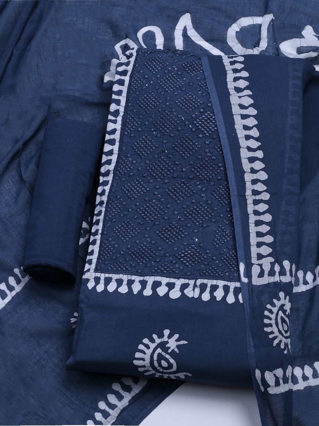 Printed Cotton Blend Unstitched Kurta With Pant &amp; Dupatta