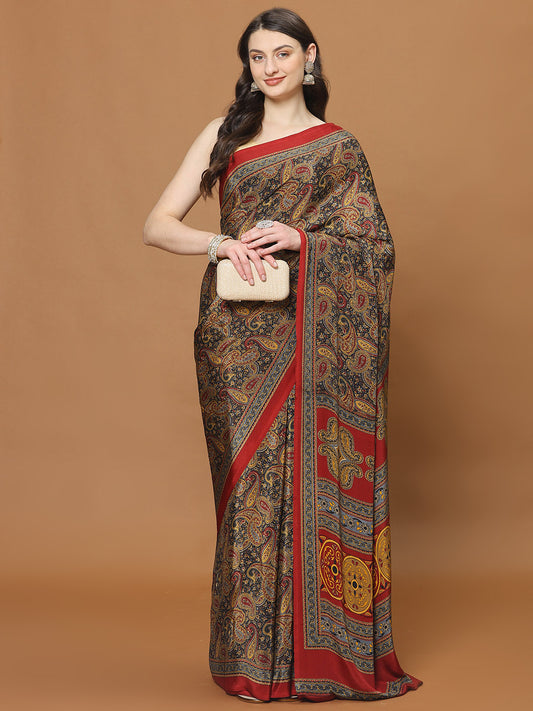 Digital Printed Satin Woven Saree