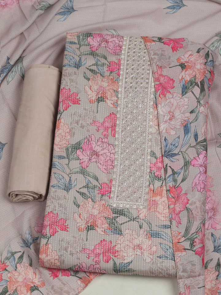 Printed Cotton Unstitched Suits Printed Suit With Pant &amp; Dupatta