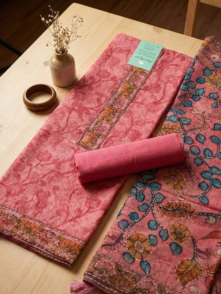 Printed Chanderi Unstitched Suit With Pant &amp; Dupatta