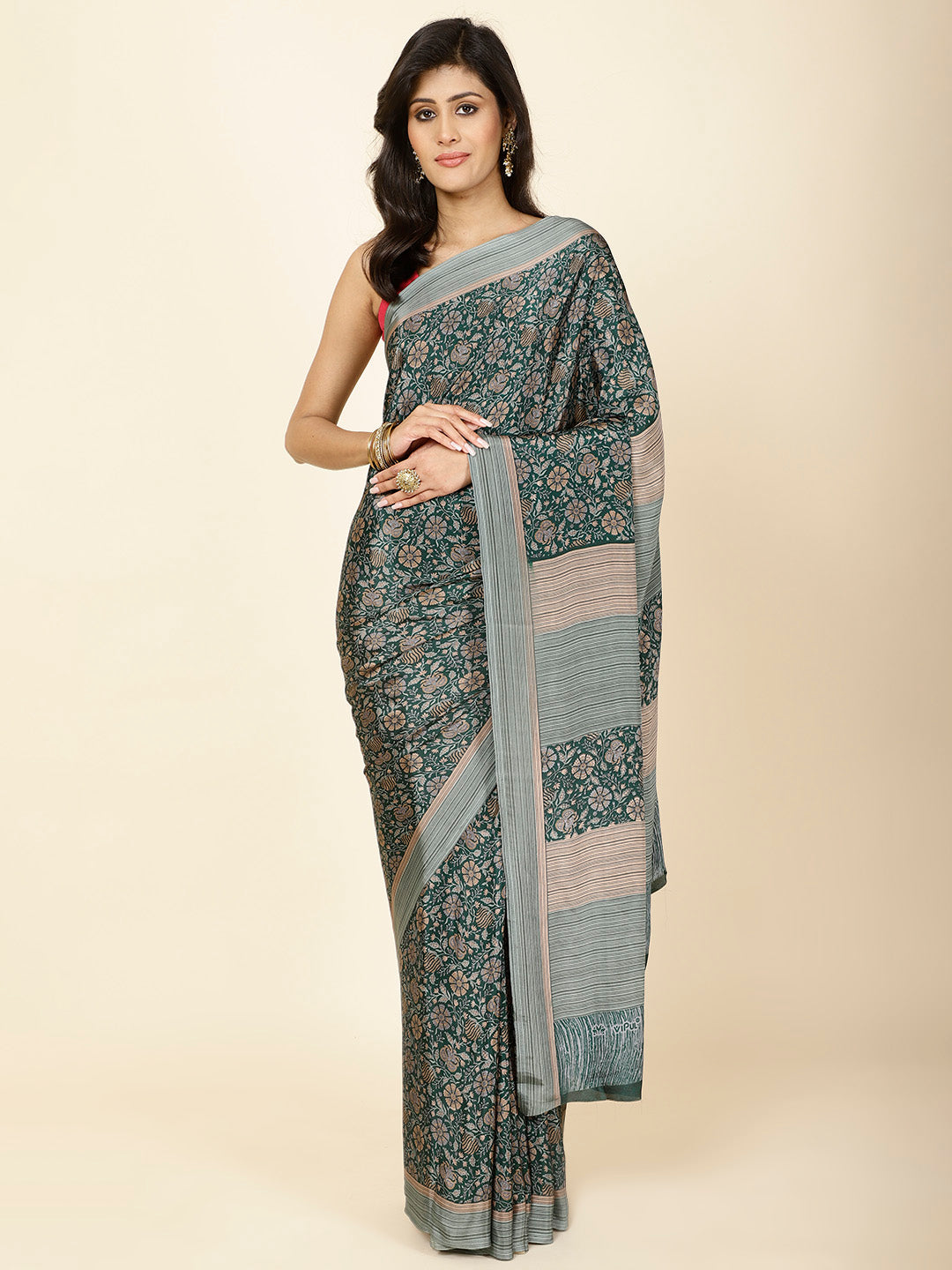 Traditional Print Crepe Saree