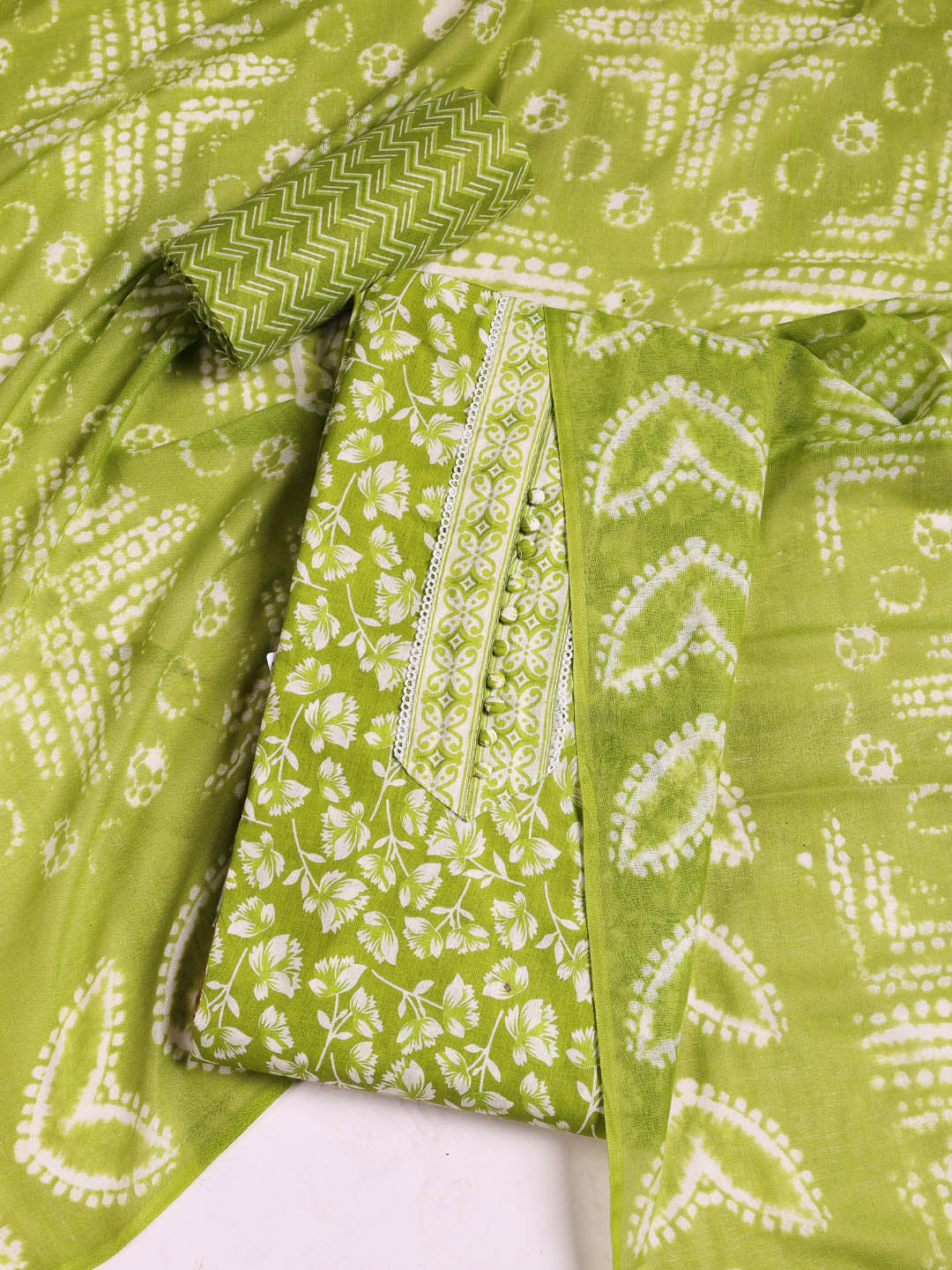 Printed Cotton Blend Unstitched Suit With Dupatta