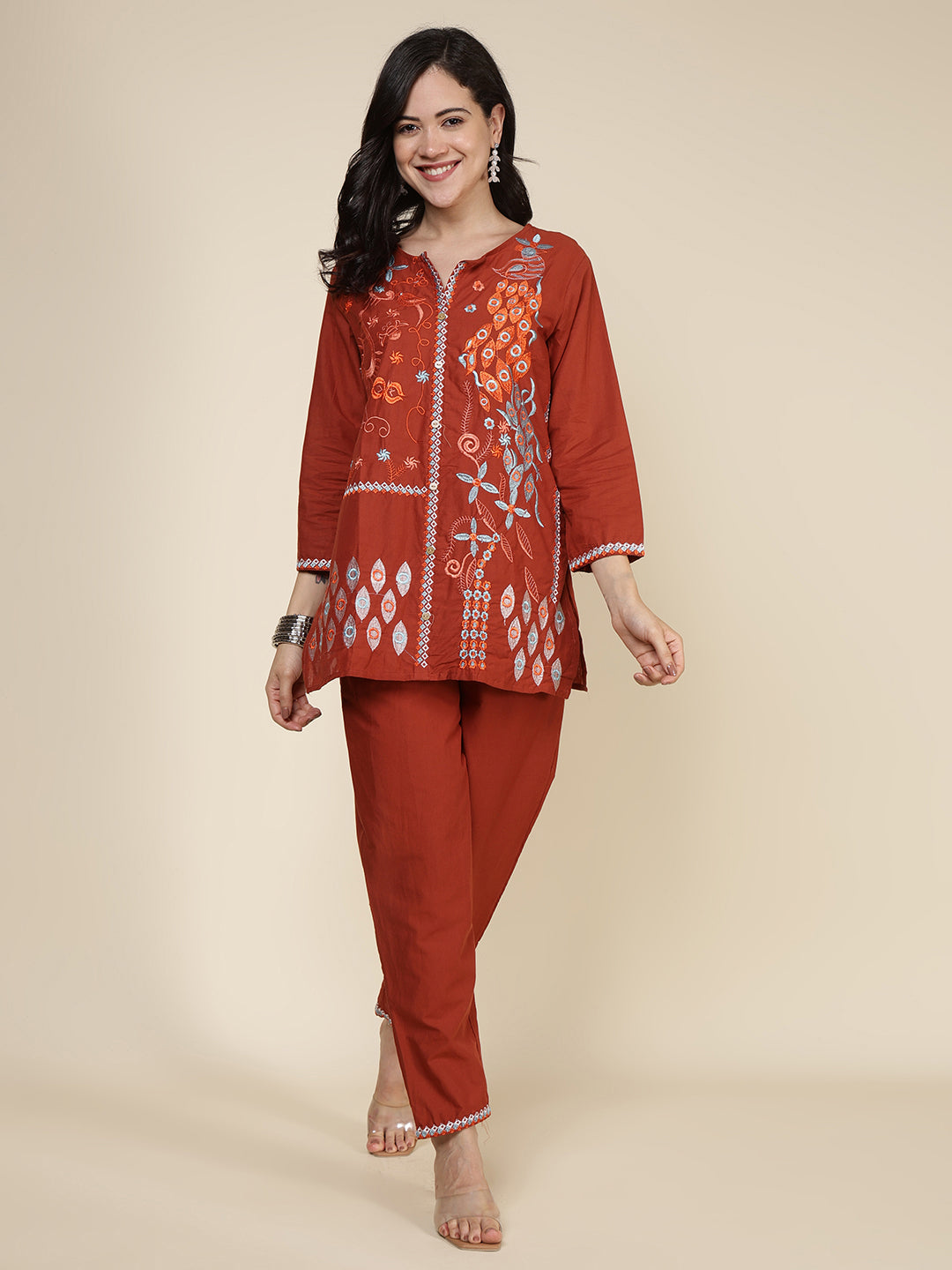 Printed Cotton Blend Kurta With Pants