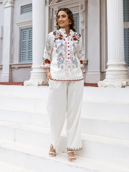 Embroidered Cotton Shirt With Pants