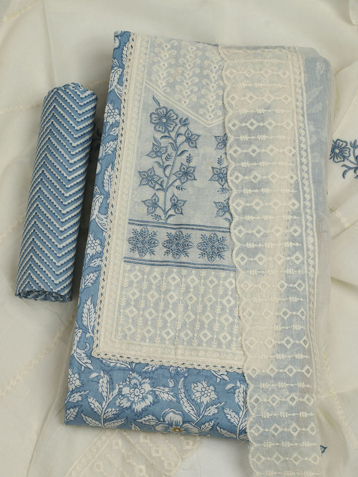 Printed Cotton Unstitched Suit With Pant &amp; Dupatta