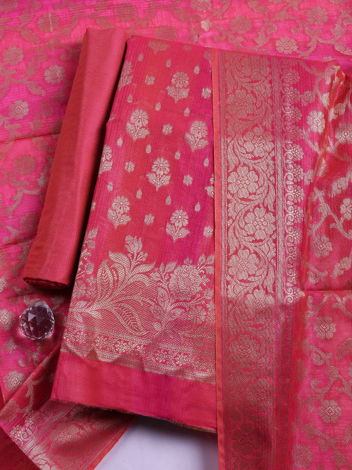 Woven Design Chanderi Unstitched Suit With Pant &amp; Dupatta