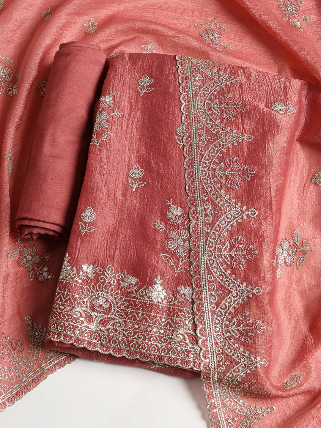 Embroidered Tissue Unstitched Suit With Dupatta