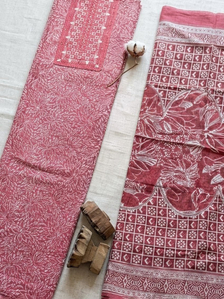 Embroidered Cotton Blend Unstitched Suit With Pant &amp; Dupatta
