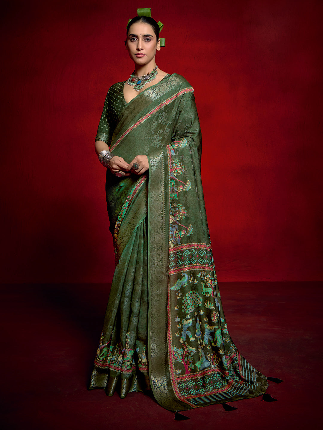 Abstract Printed Art Silk Saree