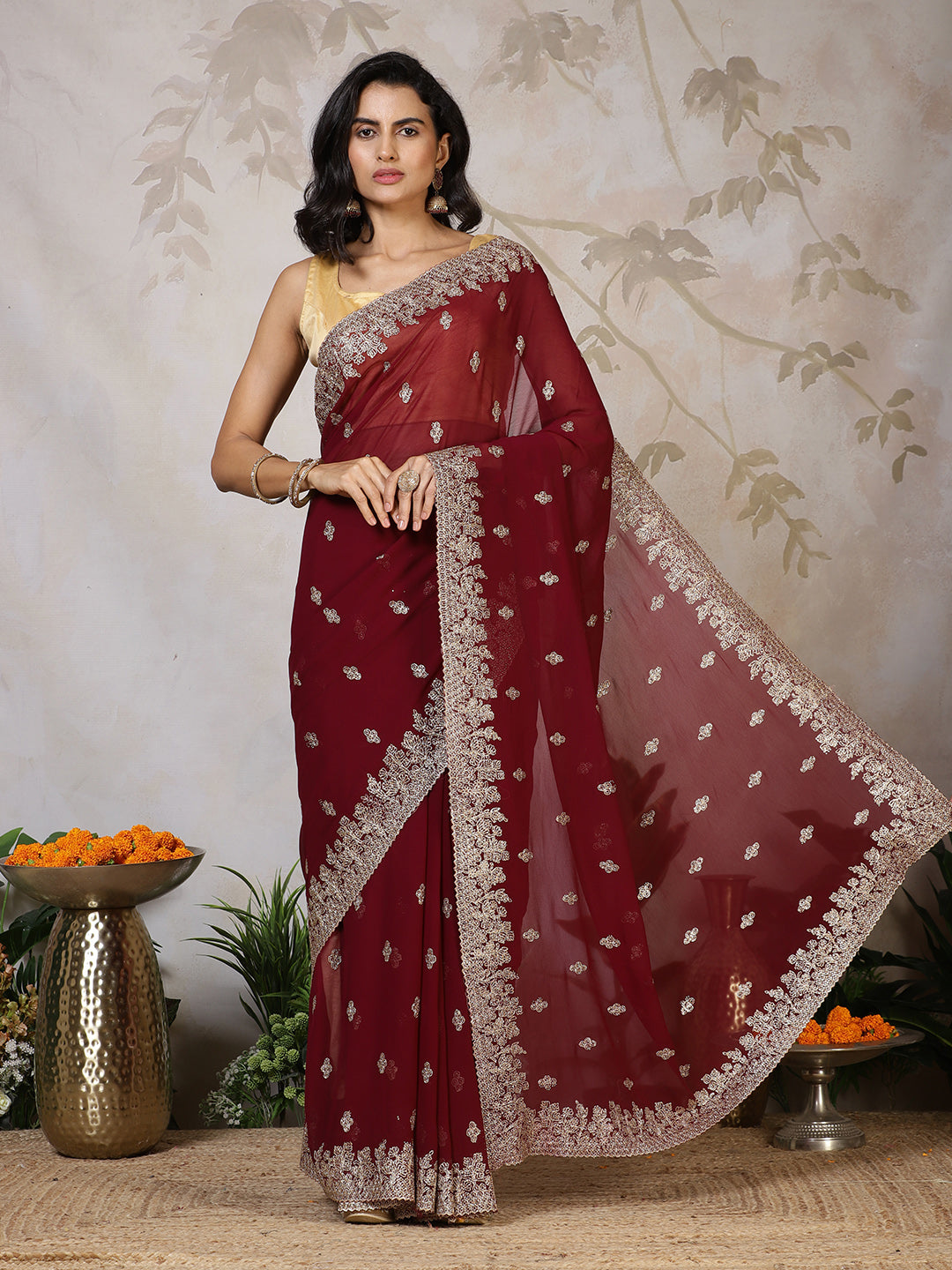 Zari Embroidered Georgette Saree