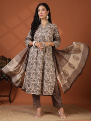 Printed Cotton Blend Kurta With Pant & Dupatta