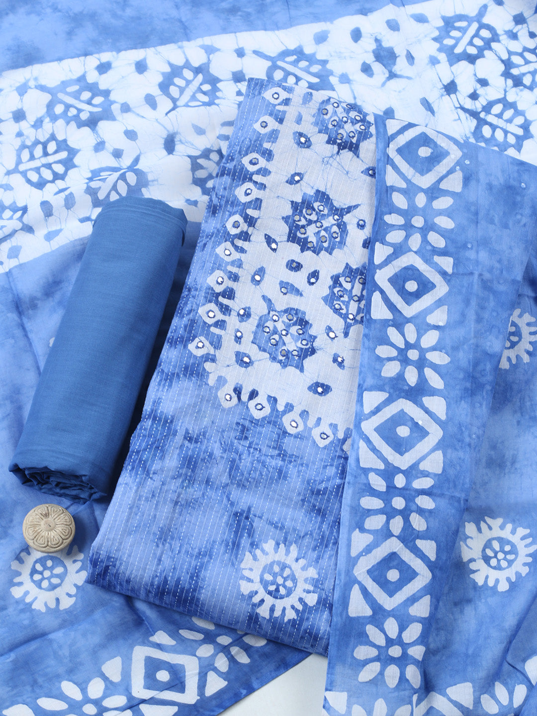 Embroidered Cotton Blend Unstitched Suit With Pant &amp; Dupatta