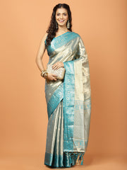 Plain Zari Border Banarasi Woven Saree