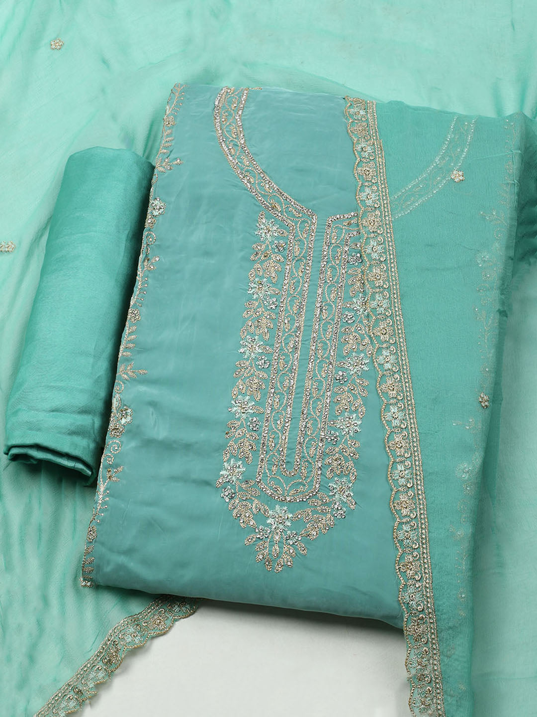 Embroidered Oraganza Unstitched Suit With Dupatta
