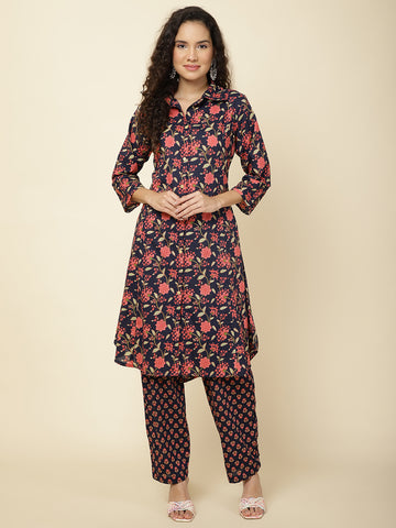 Floral Printed Cotton Kurta With Pants