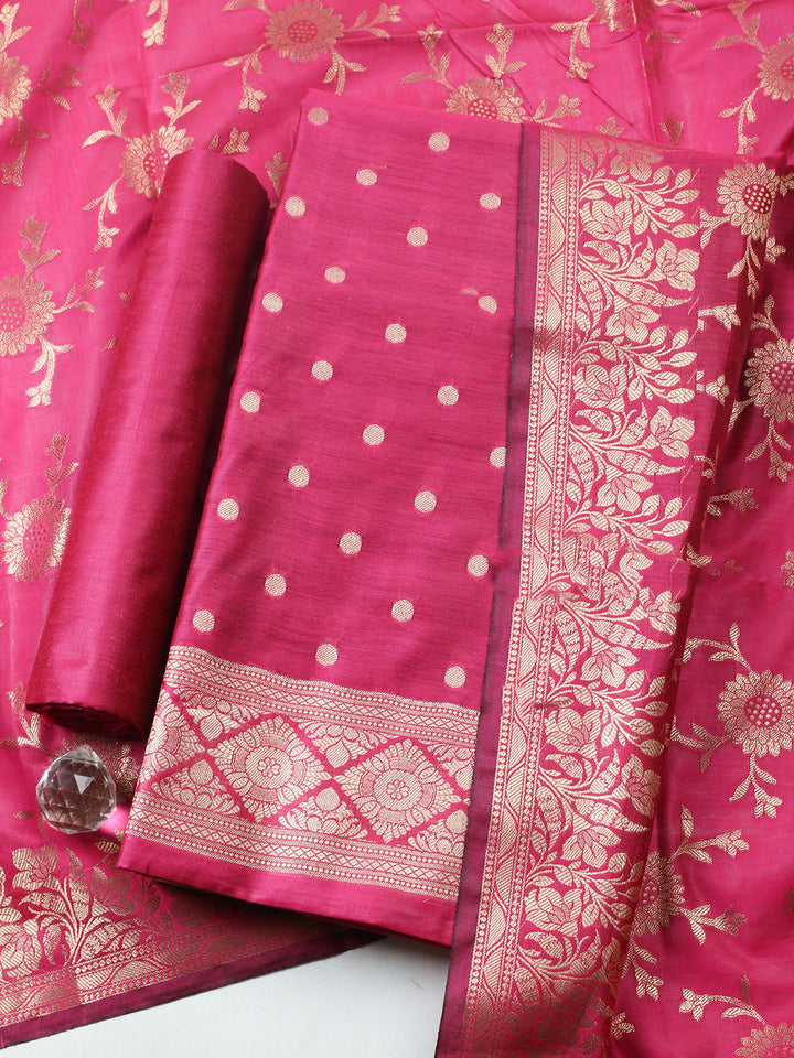 Woven Design Chanderi Unstitched Suit With Pant Dupatta