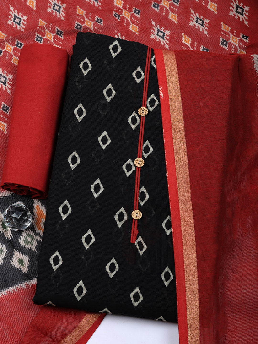 Embroidered Cotton Blend Unstitched Suit With Pant &amp; Dupatta