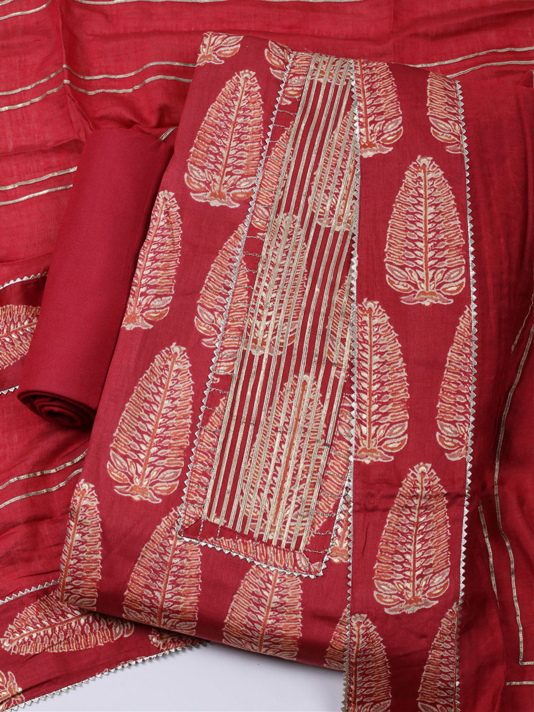Neck Patti Cotton Blend Unstitched Suit With Dupatta