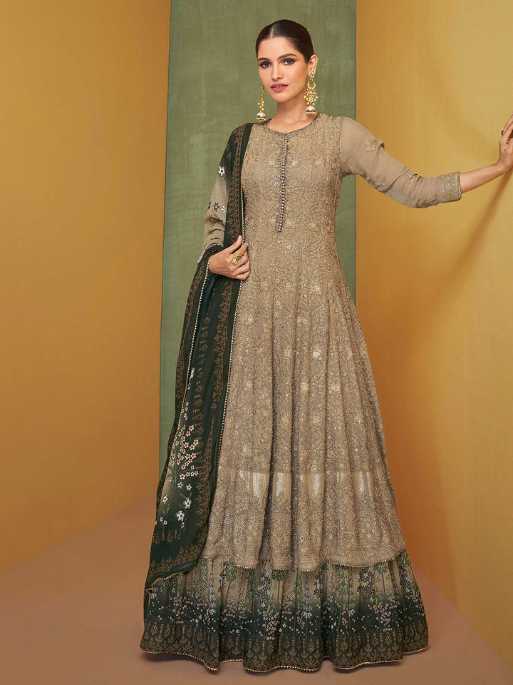 Embroidered Georgette Semi Stitched Suit With Pant &amp; Dupatta