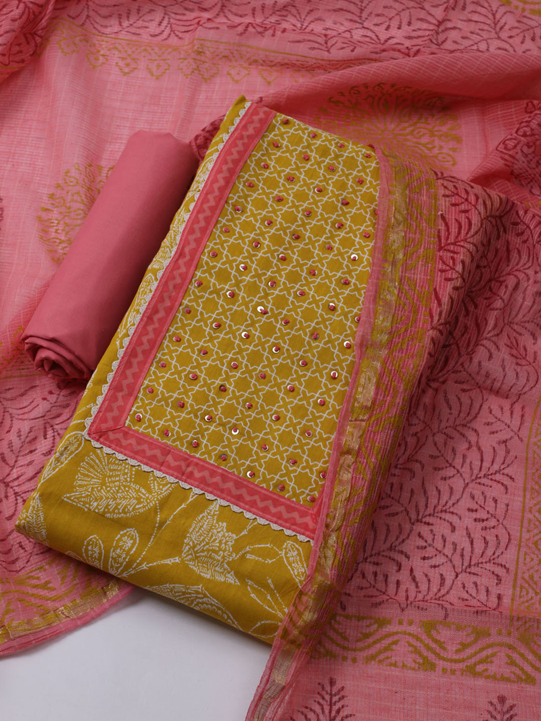 Printed Cotton Blend Unstitched Suit With Dupatta