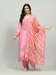 Printed Muslin Kurta With Pants & Dupatta