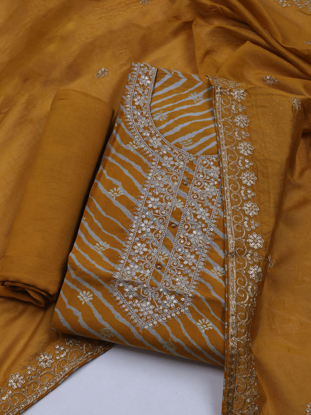 Neck Embroidered Cotton Blend Unstitched Suit With Dupatta
